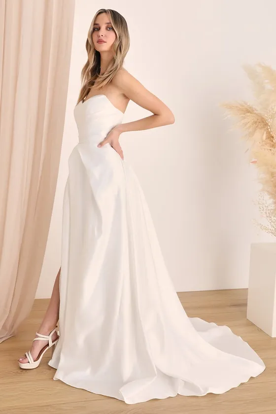 Lifetime of Love White Satin Strapless A-Line Gown sold by Lulus product image thumbnail 3