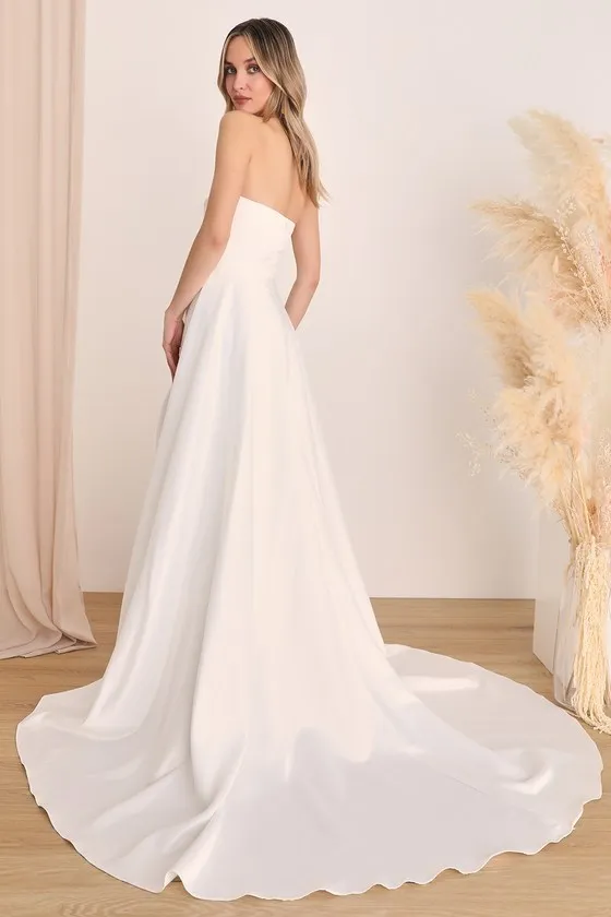 Lifetime of Love White Satin Strapless A-Line Gown sold by Lulus product image thumbnail 4