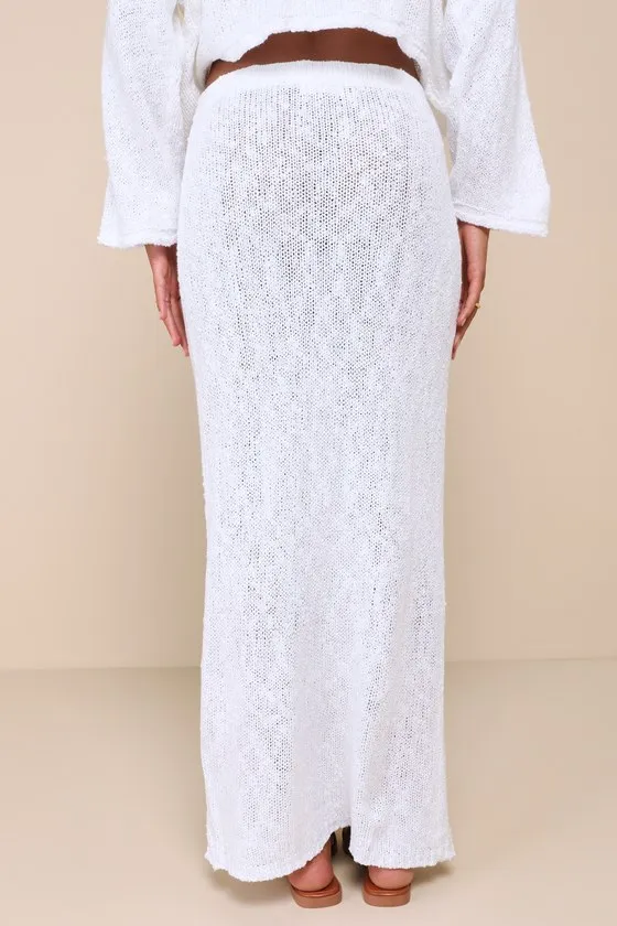 Inez White Loose Knit High-Rise Maxi Skirt sold by Lulus product image thumbnail 3