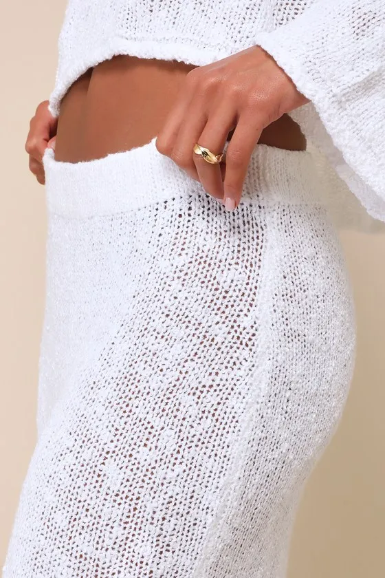 Inez White Loose Knit High-Rise Maxi Skirt sold by Lulus product image thumbnail 4