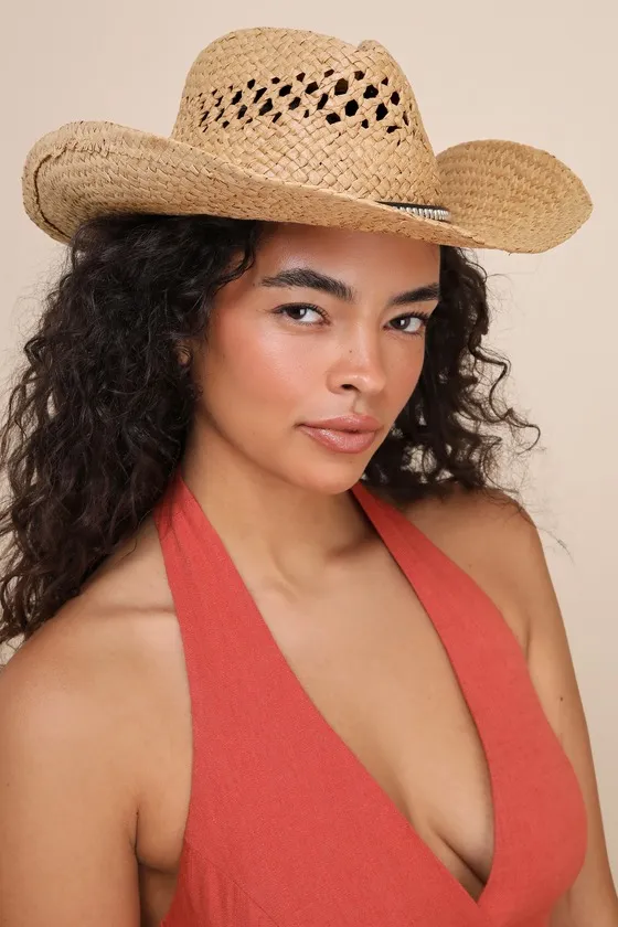 Out West Aesthetic Tan Woven Western Hat sold by Lulus