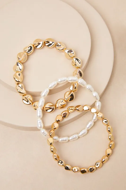 Exceptional Addition Gold and White Beaded Bracelet Set sold by Lulus