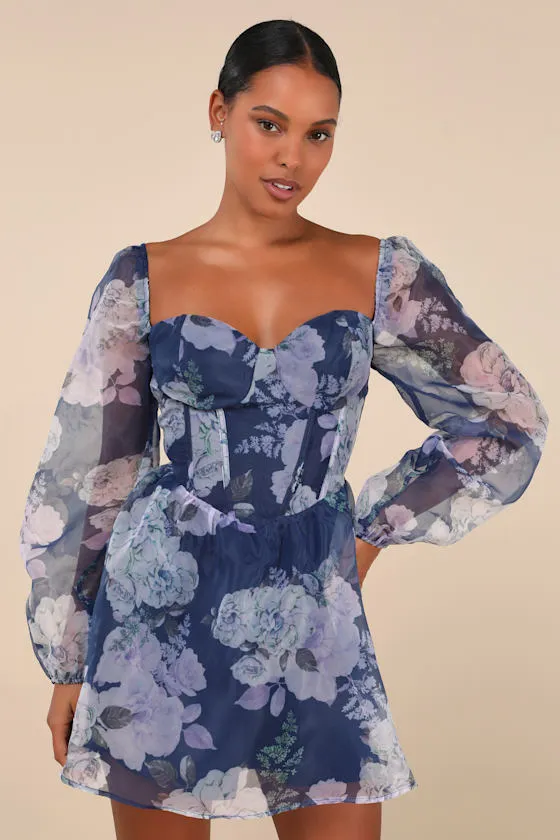 Positively Enchanting Blue Floral Organza Bustier Mini Dress sold by Lulus product image thumbnail 2