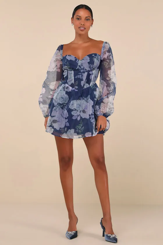 Positively Enchanting Blue Floral Organza Bustier Mini Dress sold by Lulus product image thumbnail 3