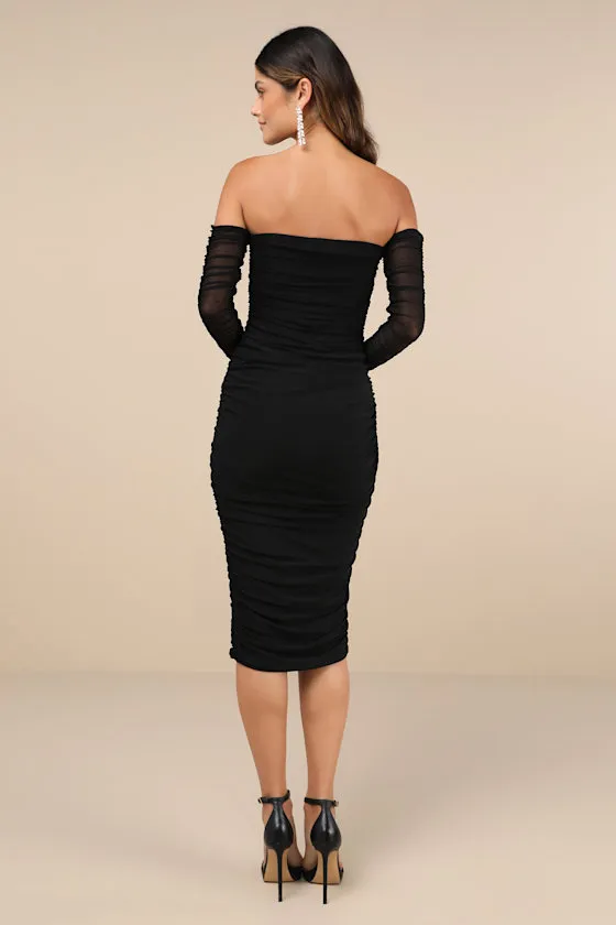 Desirable Date Black Mesh Ruched Off-the-Shoulder Midi Dress sold by Lulus product image thumbnail 3