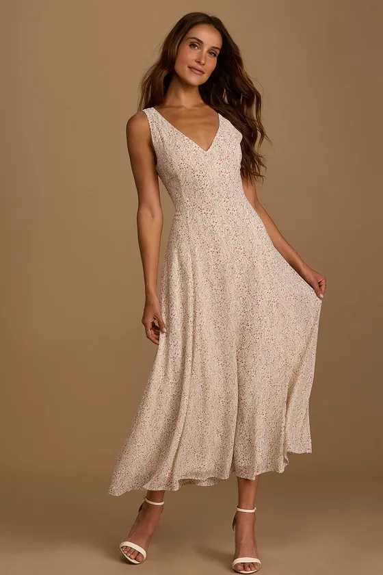 Your Only Darling Ivory Floral Print Sleeveless Midi Dress sold by Lulus product image thumbnail 2