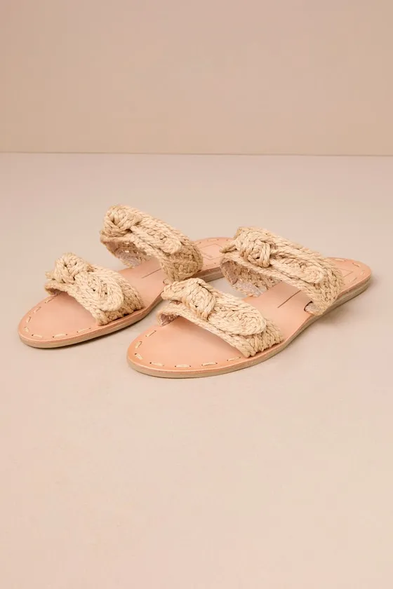 Dinah Light Natural Woven Raffia Bow Flat Slide Sandals sold by Lulus product image thumbnail 3