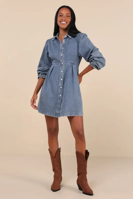 Uniquely Darling Medium Wash Denim Mini Dress With Pockets sold by Lulus