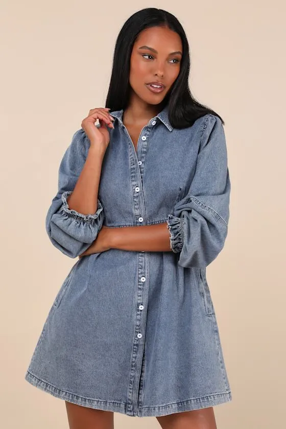 Uniquely Darling Medium Wash Denim Mini Dress With Pockets sold by Lulus product image thumbnail 2