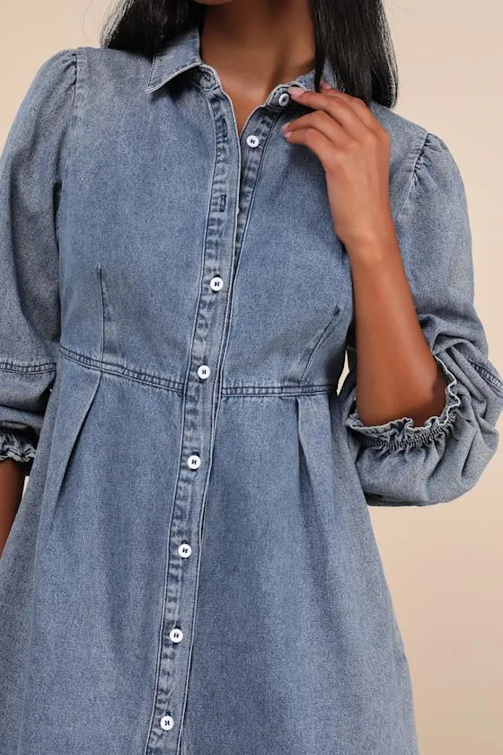 Uniquely Darling Medium Wash Denim Mini Dress With Pockets sold by Lulus product image thumbnail 3
