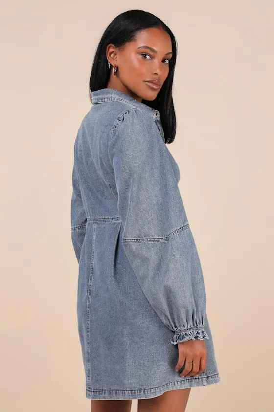 Uniquely Darling Medium Wash Denim Mini Dress With Pockets sold by Lulus product image thumbnail 4