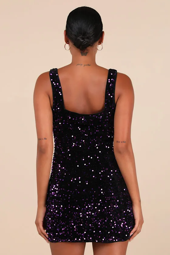Seeing Sparkles Dark Purple Velvet Sequin Square Neck Mini Dress sold by Lulus product image thumbnail 3