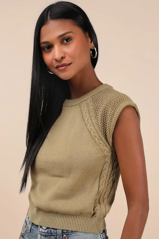 Easygoing Coziness Olive Green Short Sleeve Sweater sold by Lulus