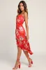 My Favorite Day Red Floral Print Tulip Skirt Midi Dress sold by Lulus