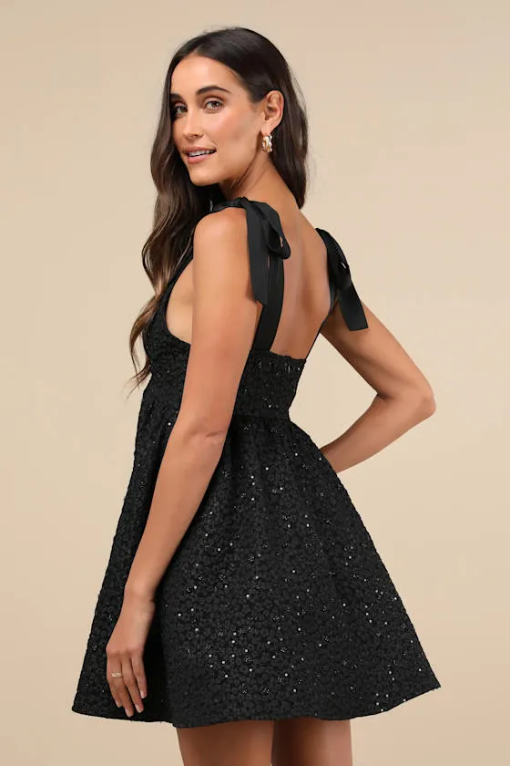 Darling Composure Black Jacquard Floral Tie-Strap Mini Dress sold by Lulus product image thumbnail 2