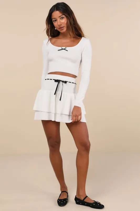 Ever So Charmed Ivory Bow Tiered Two-Piece Mini Sweater Dress sold by Lulus