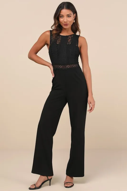 Major Confidence Black Lace Wide-Leg Jumpsuit sold by Lulus