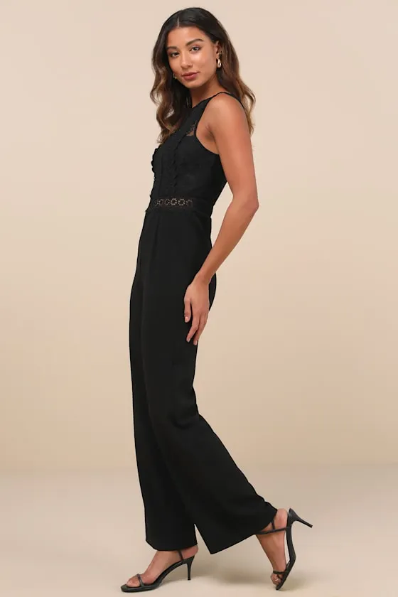 Major Confidence Black Lace Wide-Leg Jumpsuit sold by Lulus product image thumbnail 3