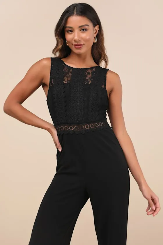 Major Confidence Black Lace Wide-Leg Jumpsuit sold by Lulus product image thumbnail 4