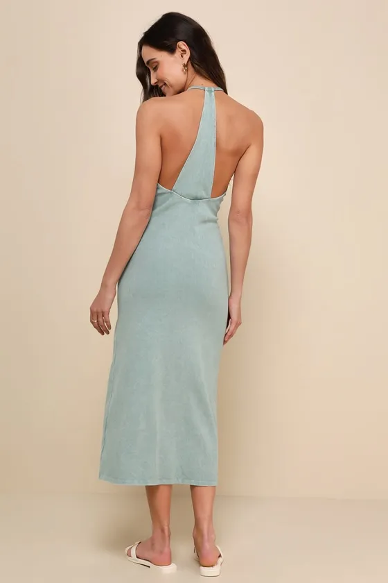 Sunny Admiration Washed Sage Green Ribbed Sleeveless Midi Dress sold by Lulus product image thumbnail 3