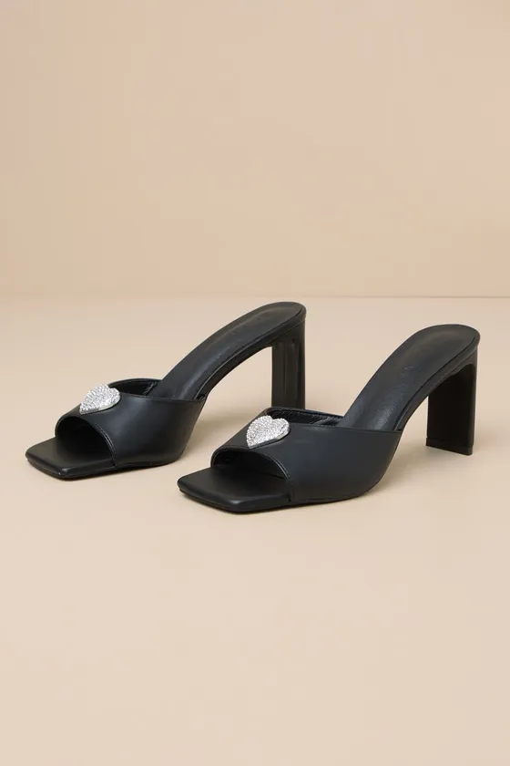 Kehlani Black Rhinestone Heart Charm High Heel Sandals sold by Lulus product image thumbnail 2