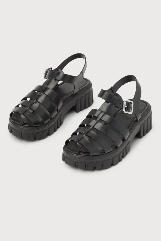 Beena Black Strappy Platform Buckle Sandals sold by Lulus product image thumbnail 2