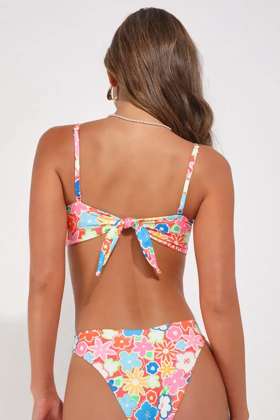 Aitana Bright Orange Multi Floral O-Ring Bikini Top sold by Lulus product image thumbnail 3