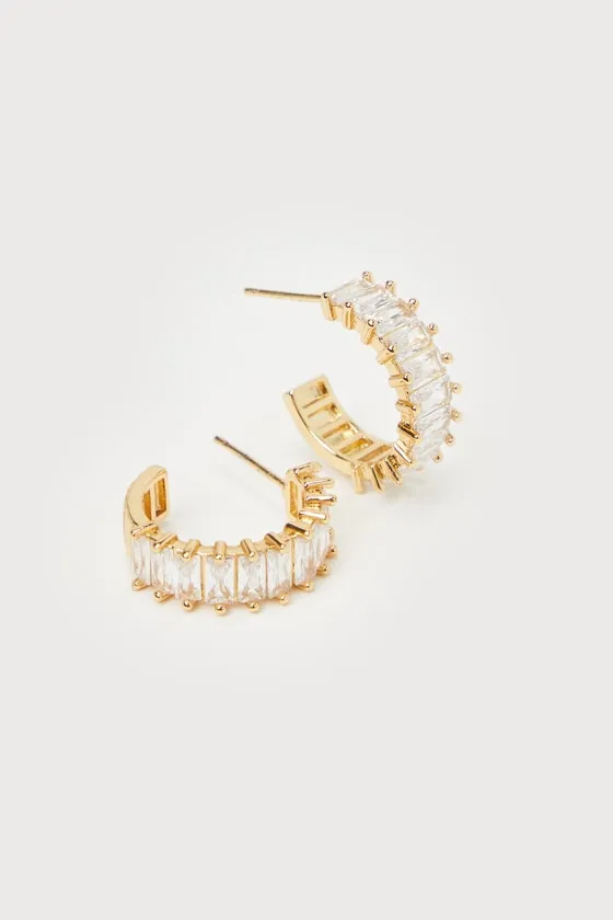 Perfect Glow 14KT Gold Rhinestone Hoop Earrings sold by Lulus