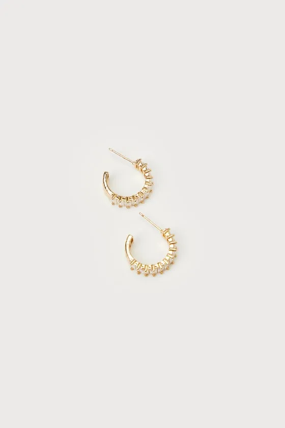 Perfect Glow 14KT Gold Rhinestone Hoop Earrings sold by Lulus product image thumbnail 3