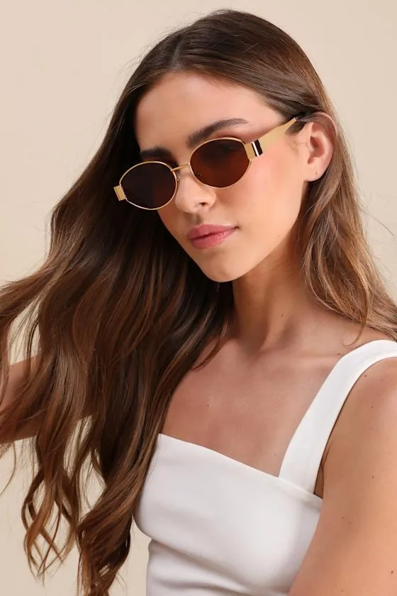 Trendsetting Take Gold and Brown Oval Sunglasses sold by Lulus product image thumbnail 3