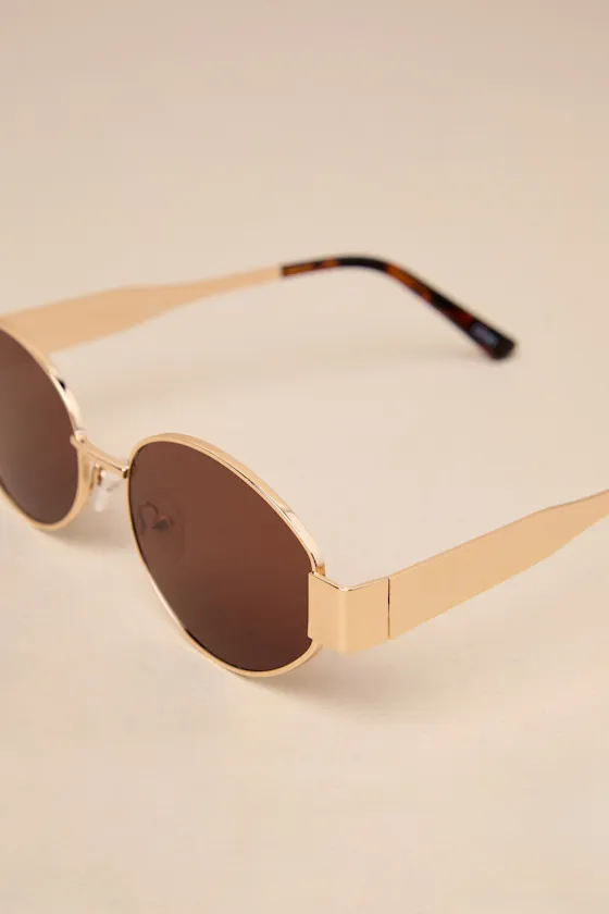 Trendsetting Take Gold and Brown Oval Sunglasses sold by Lulus product image thumbnail 4