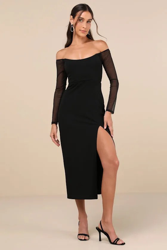 Classy Demeanor Black Off-the-Shoulder Midi Dress sold by Lulus