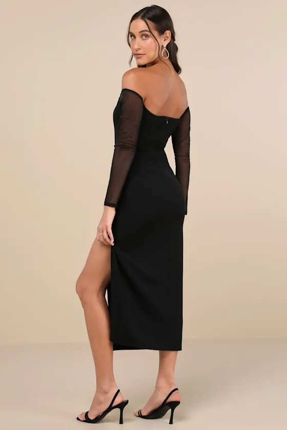 Classy Demeanor Black Off-the-Shoulder Midi Dress sold by Lulus product image thumbnail 3