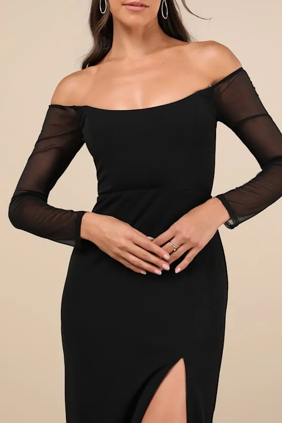 Classy Demeanor Black Off-the-Shoulder Midi Dress sold by Lulus product image thumbnail 4