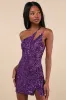 Alluring Shine Purple Sequin One-Shoulder Mini Dress sold by Lulus