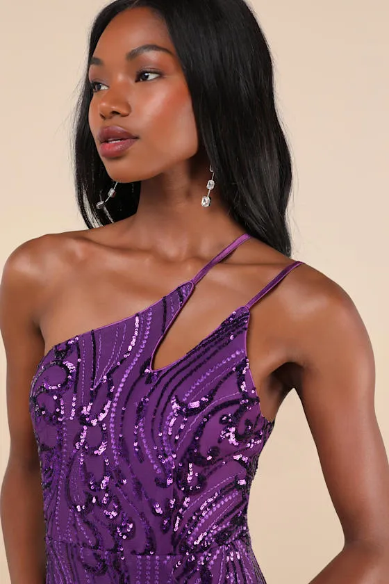 Alluring Shine Purple Sequin One-Shoulder Mini Dress sold by Lulus product image thumbnail 4