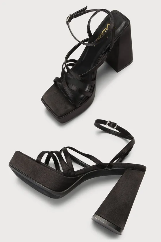 Kelsiey Black Satin Platform Ankle Strap Heels sold by Lulus product image thumbnail 3