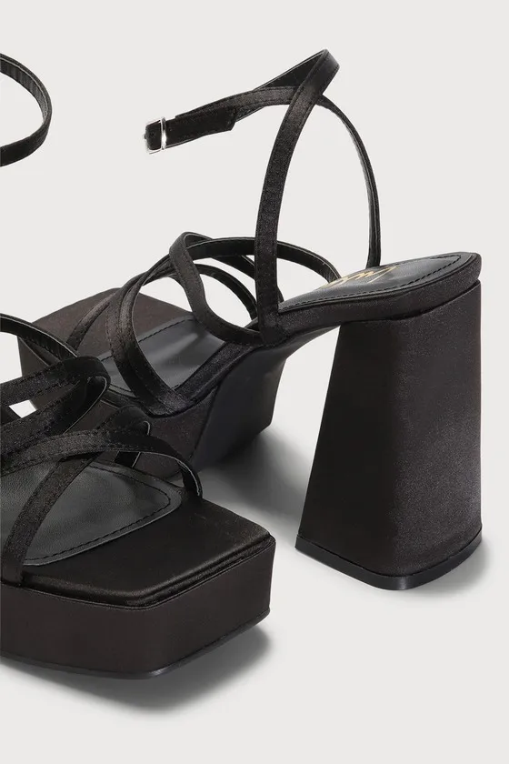 Kelsiey Black Satin Platform Ankle Strap Heels sold by Lulus product image thumbnail 4