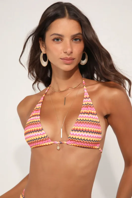 Waves of Fun Pink Multi Chevron Triangle Bikini Top sold by Lulus