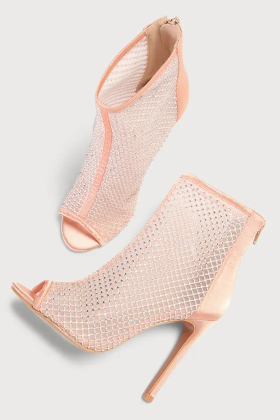 Hakka Rose Gold Satin Rhinestone Peep-Toe Booties sold by Lulus product image thumbnail 3