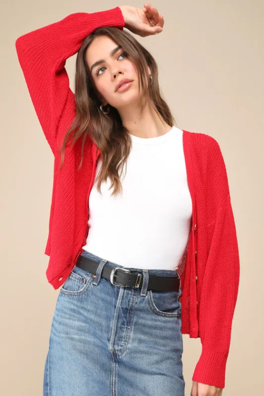 Charming Concept Red Loose Knit Cardigan sold by Lulus
