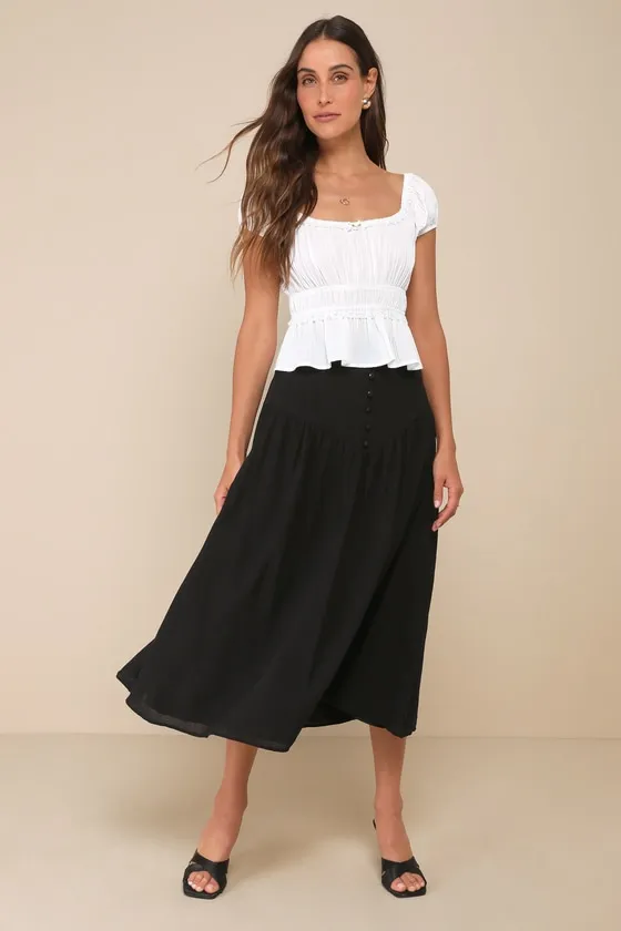 Ethereal Charm Black Drop Waist High-Rise Midi Skirt sold by Lulus product image thumbnail 2