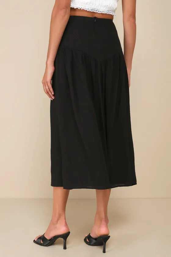 Ethereal Charm Black Drop Waist High-Rise Midi Skirt sold by Lulus product image thumbnail 4