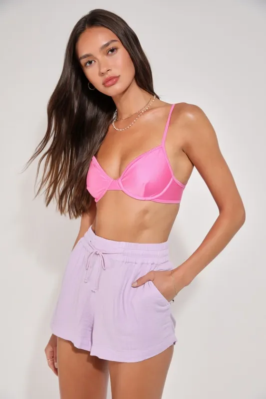 Isla Shiny Coral Pink Underwire Tie-Back Bikini Top made by Lulus