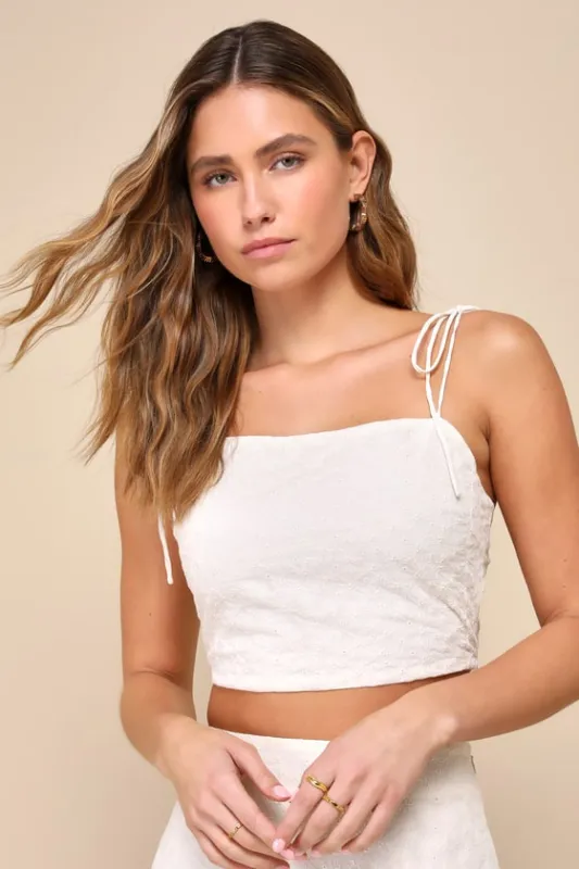 Pretty Bliss Cream Floral Embroidered Tie-Strap Crop Top sold by Lulus