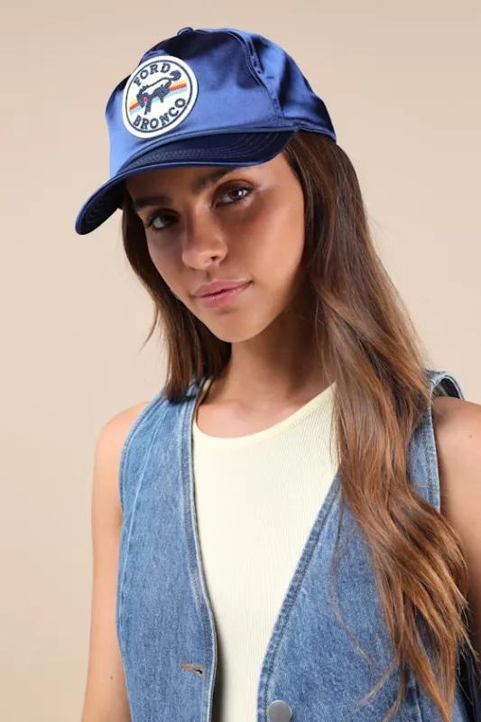 Bronco Blazer Blue Satin Embroidered Patch Snapback made by American Needle