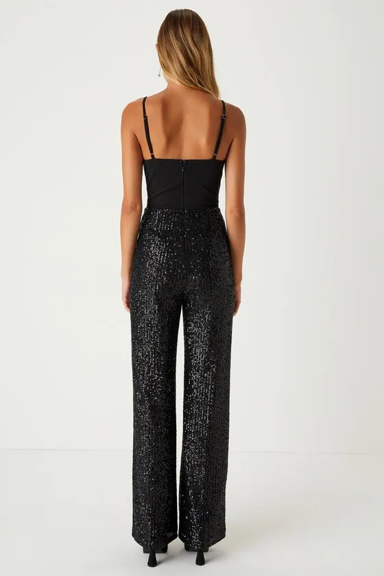 Dazzling Vision Black Sequin Sleeveless Wide-Leg Jumpsuit sold by Lulus product image thumbnail 2