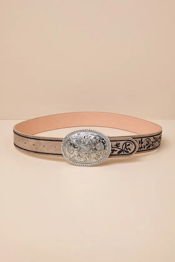 Cowgirl Favorite Taupe Floral Embroidered Western Belt sold by Lulus product image thumbnail 3
