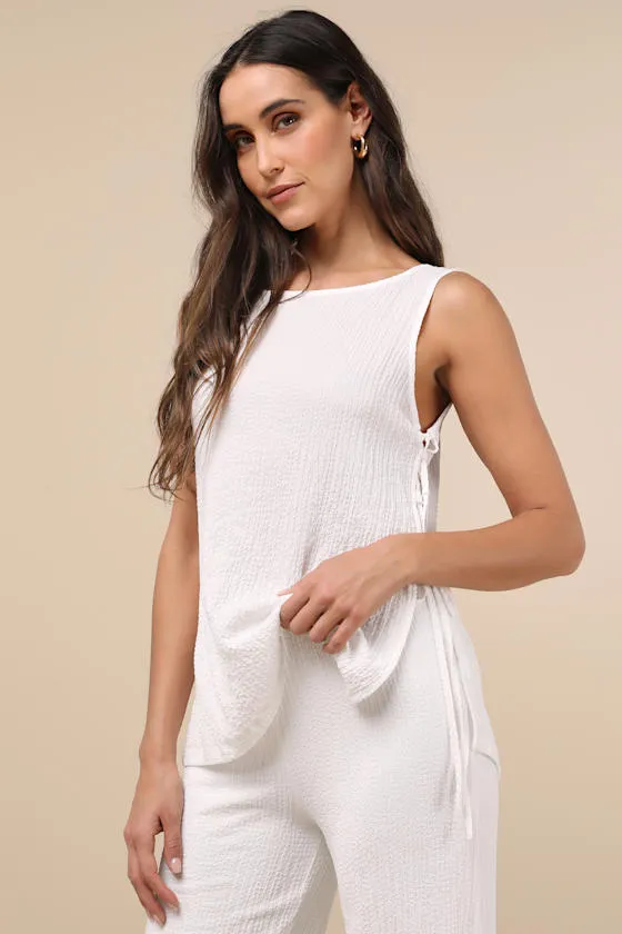 Easygoing Energy White Textured Side-Tie Tank Top sold by Lulus