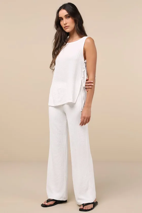 Easygoing Energy White Textured Side-Tie Tank Top sold by Lulus product image thumbnail 3